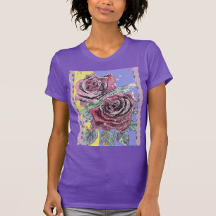 Rote Rose Wasserfarbige Blume Blumenbemalung T-Shirt