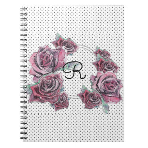 Rote Rose Watercolor dot Womans Initial Notebook Notizblock