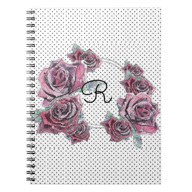 Rote Rose Watercolor dot Womans Initial Notebook Notizblock (Vorderseite)