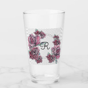 Rote Rose Watercolor dot Womans Initial Tumbler