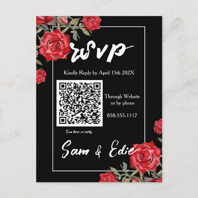 Rote Rose Watercolor Floral Wedding RSVP Card Einladungspostkarte (Vorderseite)