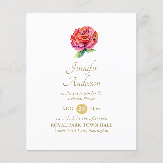 Rote Rose Watercolor Gold Brautparty (Vorderseite)