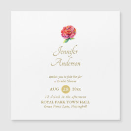Rote Rose Watercolor Gold Brautparty Magnetkarte