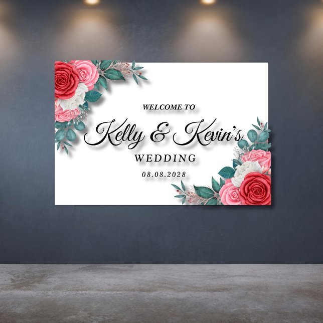 Rote Rose Watercolor Hochzeit Banner (Von Creator hochgeladen)
