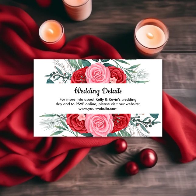Rote Rose Watercolor Hochzeit Begleitkarte (Red Rose Watercolor Wedding Enclosure Card)
