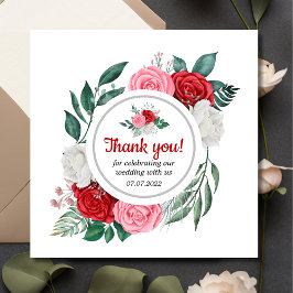 Rote Rose Watercolor Hochzeit Dankeskarte