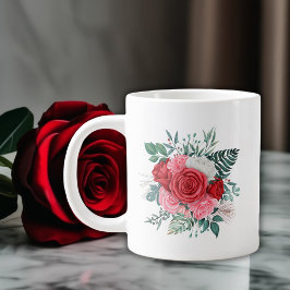 Rote Rose Watercolor Hochzeit Jumbo-Tasse