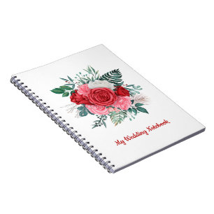Rote Rose Watercolor Hochzeit  Notizblock