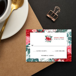 Rote Rose Watercolor Hochzeit RSVP Karte