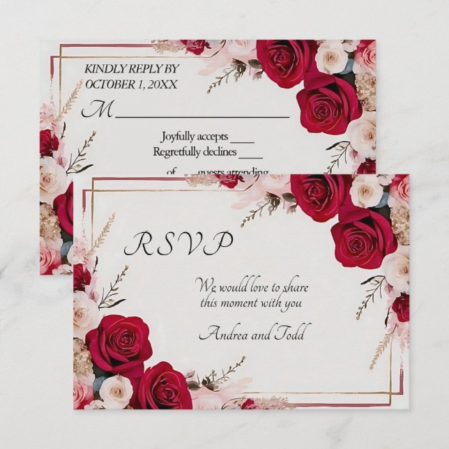 Rote Rose Watercolor Hochzeit RSVP Karte (Vorne/Hinten)