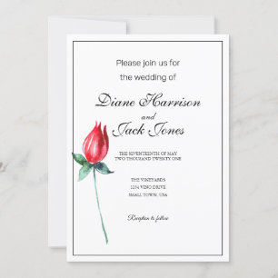 Rote Rose Watercolor Stem Hochzeitseinladungen Einladung