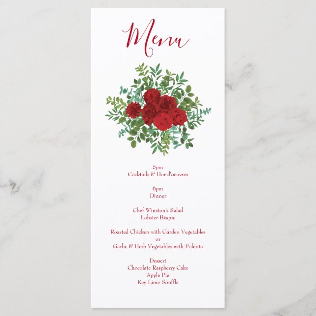 Rote Rose Wedding Elegant Classic Menükarte (Vorderseite)