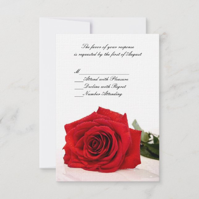 Rote Rose Wedding RSVP Card Karte (Vorderseite)