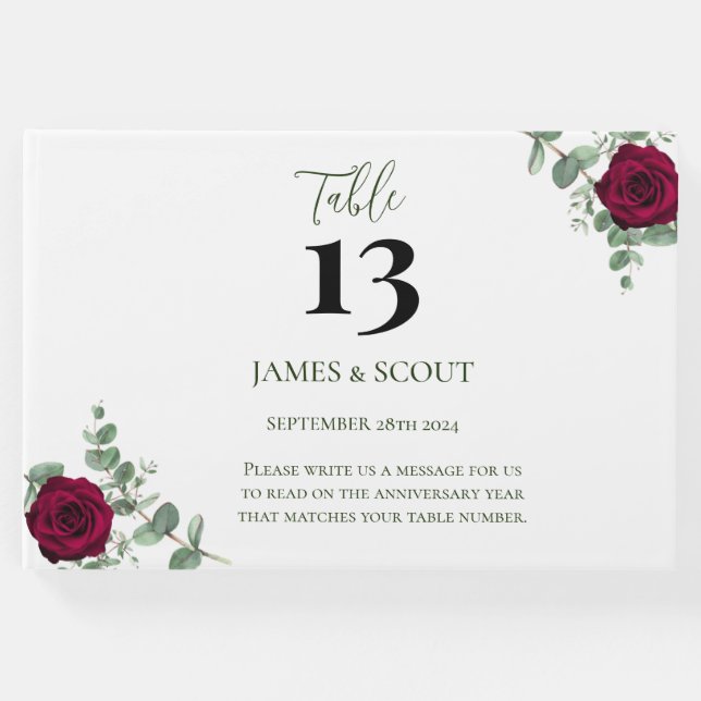 Rote Rose Wedding Tischnummer Gästebuch (Vorderseite)