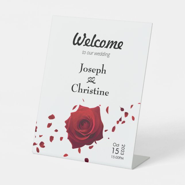 Rote Rose Wedding Welcome Sockelschild (Vorderseite)