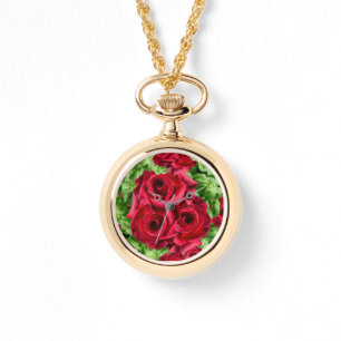 Rote Rose Weg Blume Garland Armbanduhr