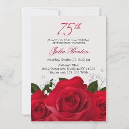 Rote Rose, weiße Blume 75. Geburtstag Einladung