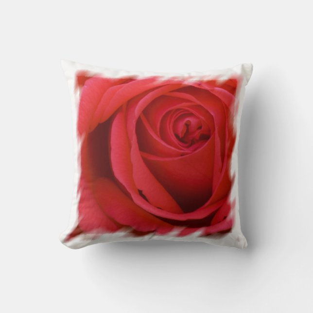 Rote Rose Weiße Grenze Kissen (Vorderseite)