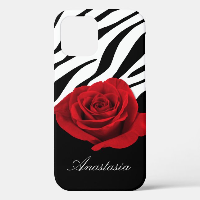 Rote Rose Zebra Print personalisiert Case-Mate iPhone Hülle (Rückseite)