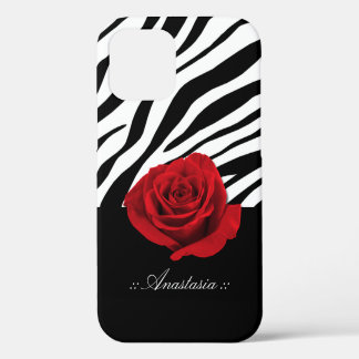 Rote Rose Zebra Print personalisiert iPhone 12 Hülle