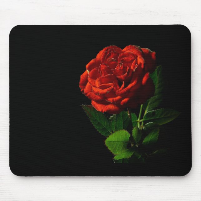 Rote Rose zu Schwarzer Flora Mousepad (Vorne)