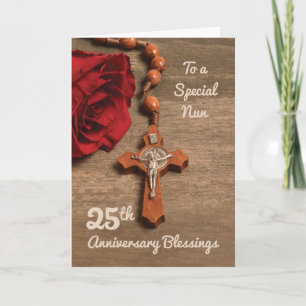 Rote Rose zum 25. Jubiläum und Rosary Karte