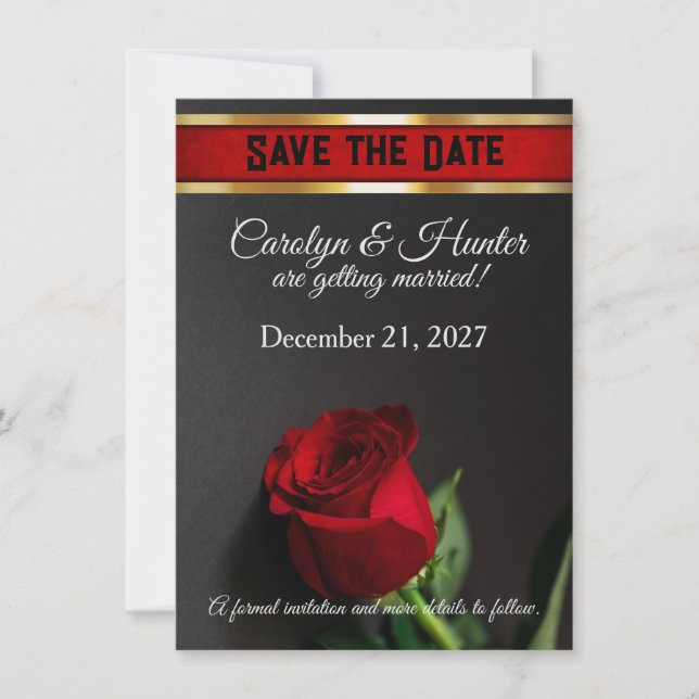Rote Rose zur Schwarzen Hochzeit Save The Date (Vorderseite)
