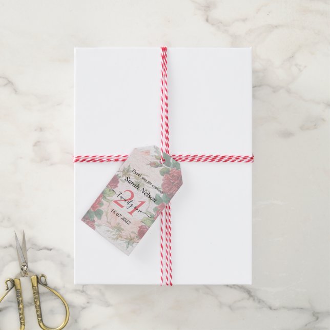 Rote Rosen 21 Geburtstag Geschenkanhänger (Mit Garn)