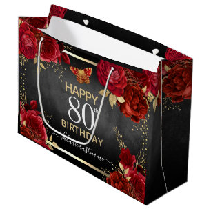  rote Rosen 80. Geburtstag Große Geschenktasche Geschenktüte