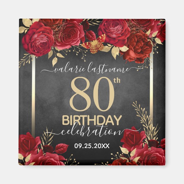 Rote Rosen 80. Geburtstag Save the Date Magnet (Vorne)