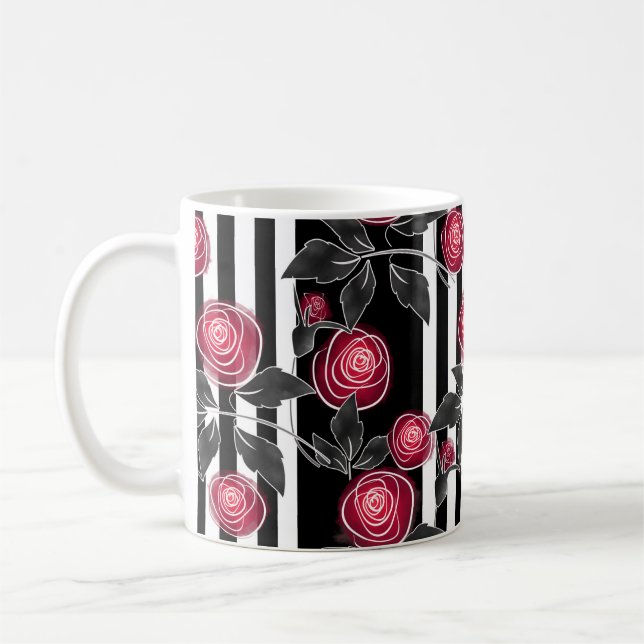 Rote Rosen, abstrakte Blume, Blume, Blumenkohl Kaffeetasse (Links)