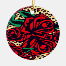 Rote Rosen Animal Print Safari Keramik Ornament