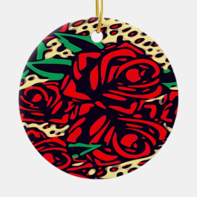 Rote Rosen Animal Print Safari Keramik Ornament (Vorne)