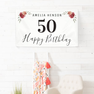 Rote Rosen-Aquarell-Blume Floral 50. Geburtstag Banner