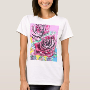 Rote Rosen Aquarell Blumen Florale Malerei T-Shirt