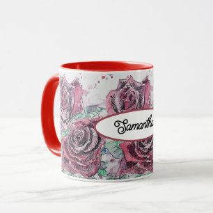 Rote Rosen Aquarell Blumen Florale Malerei Tasse
