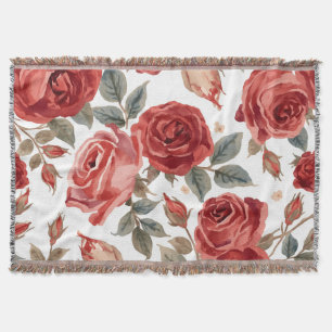 Rote Rosen Aquarell Florale Botanische Gemalt Decke