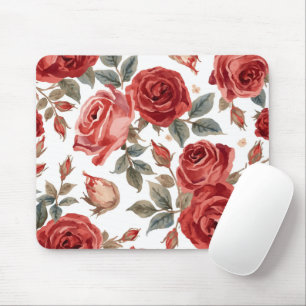 Rote Rosen Aquarell Florale Botanische Gemalt Mousepad