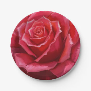 Rote Rosen-Aquarell-formale florale Hochzeit Pappteller