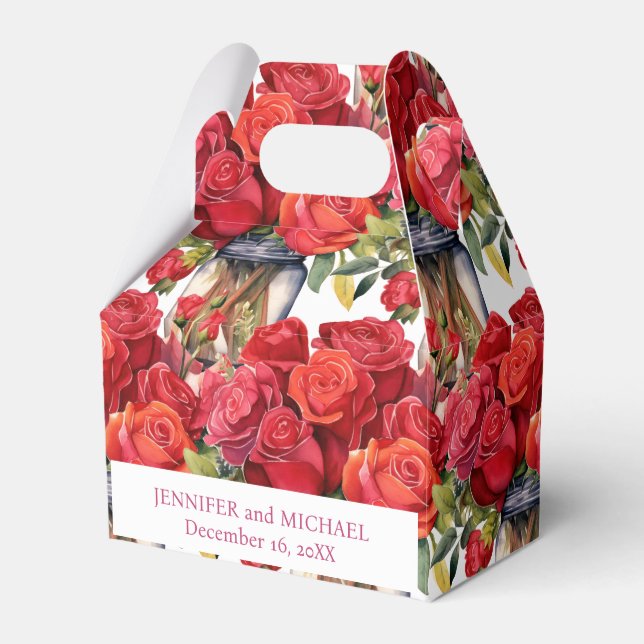 Rote Rosen Aquarellfarben Geschenkschachtel (Vorderseite)