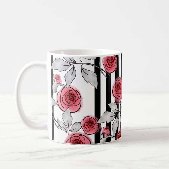 Rote Rosen, Aquarellfarben-Rose Kaffeetasse (Links)