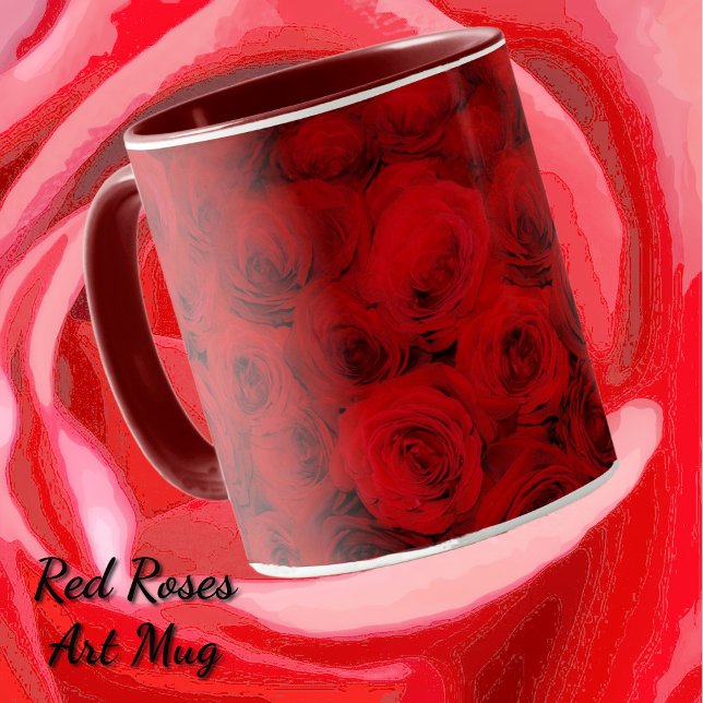 Rote Rosen Art Tasse Cup (Deep Red rose flowers art mug.)
