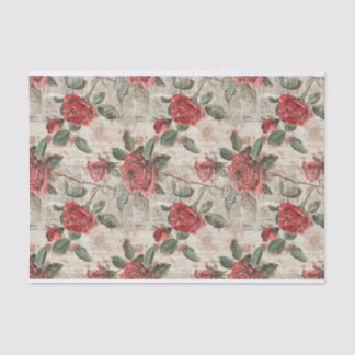 Rote Rosen auf Abstraktem Newsprint-Muster Seidenpapier