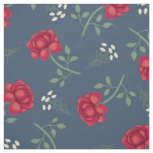 Rote Rosen auf dunkelblauer Calico Stoff