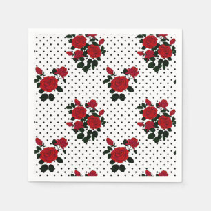 Rote Rosen auf einem Polka Dot Hintergrund. Serviette