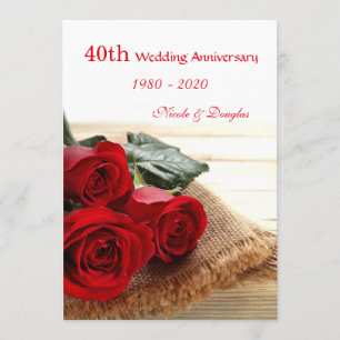 Rote Rosen auf Holz 40. Hochzeitstag Einladung