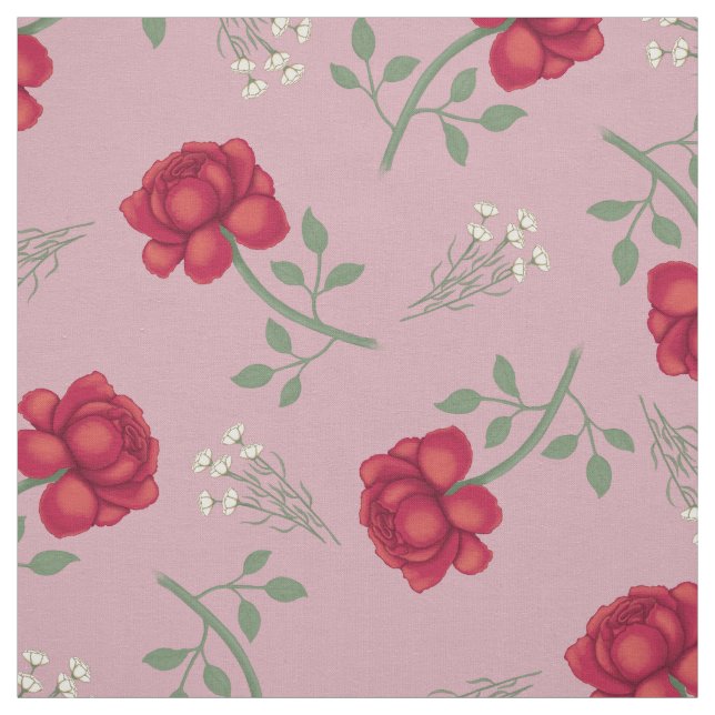 Rote Rosen auf Pink Oversified Calico Stoff (Muster)