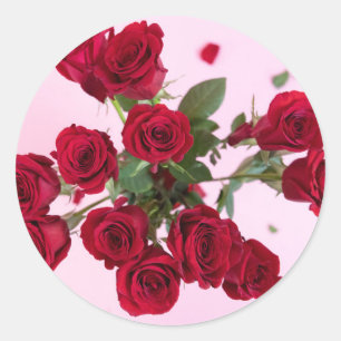 Rote Rosen auf Rosa Elegant Romantisch Klassisch R Runder Aufkleber