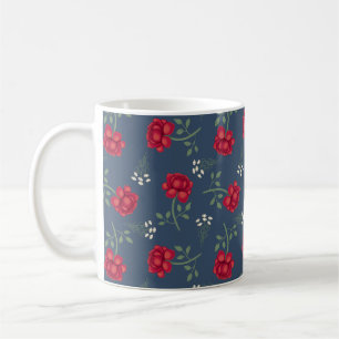 Rote Rosen auf schieferblauer übergroßer Kaliko Kaffeetasse