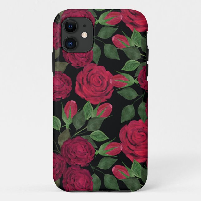 Rote Rosen auf schwarz. Case-Mate iPhone Hülle (Rückseite)